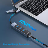 BENFEI 2in1 USB-C/USB 3.0 to Ethernet Adapter with 3*USB 3.0 Ports Compatible