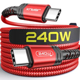 240W Usb C To Usb C Cable 10Ft, Usb C Cord Type C Fast Charging For Macbook, Ipad, Dell Xps, Iphone 17/Iphone Air/Iphone 17 Pro/Iphone 17 Pro Max, Iphone 16/15, Samsung Galaxy, Pixel - Red