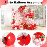 Strawberry Balloon Arch Garland Kit, Red And Hot Pink Balloons With Strawberry Printed And Green Long Latex Balloons For Girls Sweet One Berry First Birthday Baby Shower Princess Decoration Supplies