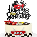 Car Birthday Cake Topper Race Car Cake Decoration For Boy Girl Man Racing Car Checkered Flag Themed Birthday Party Supplies Double Sided