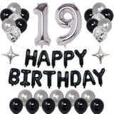 19Th Black Silver Birthday Party Decorations For Men Women, Happy 19 Birthday Party Supplies With Black Happy Birthday Banner, Silver Foil Stars, Happy Birthday Balloons For 19Th Birthday