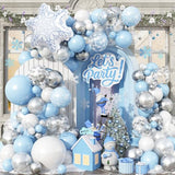 Blue Snowflakes Balloon Arch Kit Pastel Blue Silver White Christmas Balloon Garland Kit with Snowflakes Foil Balloons Xmas Winter Snow Onederland Ice Theme New Year Holiday Party Decorations 110 Pcs
