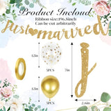 Just Married Decorations, Diy Just Married Banner Sign And Balloons, Gold Glitter Wedding Banner, Indoor Outdoor Wedding Decorations For Home Party Reception