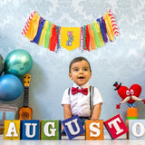 Letter Blocks High Chair Banner, 1st Birthday Decorations, Cake Smash Photo Props