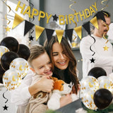 20pcs Gold Happy Birthday Banner Set with Garland, Balloons & Hanging Swirls Decor