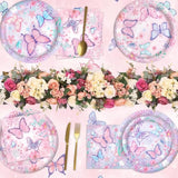 Butterfly Birthday Decorations, Girls Birthday Supplies - Plates, Napkins, Cups, Cutlery, Cake & Cupcake Toppers, Banner, Hanging Swirls, Tablecloth, Balloons For Butterfly Party Decorations, Serve 20