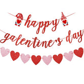 Red Glitter Happy Galentine'S Day Banner And Valentine Heart Garland, Valentine Gnomes Decorations, Happy Galentine'S Day Garland Galentines Day Wedding Engagement Party Home Decorations