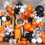 113Pcs Orange & Black Balloon Arch Kit - Confetti Latex Garland with Spike Star for Party
