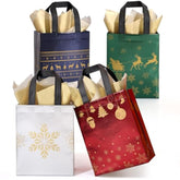 16 Pack 10" Christmas Gift Bags Medium Size With Tissue Paper, Reusable Non-Woven Christmas Tote Bags With Handles, Perfect For Holiday Gift Wrap/Party Favor Supplies, 10.2" × 8.3" × 4"