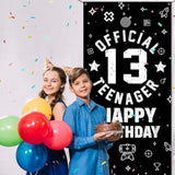 Official Teenager 13Th Birthday Decorations For Boys Girls - Fabric 13 Year Old Birthday Backdrop Banner, Yard Sign, Photo Props, Door Decor - Black White Birthday Party Supplies