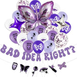 Purple Butterfly Party Decor with Bad Idea Right Banner and Printed Balloons
