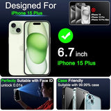 3 Pack Privacy Screen Protector For Iphone 15 Plus Tempered Glass With 3 Camera Lens Protector, Accessories 9H Anti Spy For Apple 15 Plus, 2.5D Curved, Case Friendly, Transparent