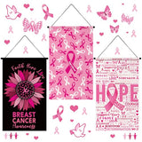 3 Pcs Breast Cancer Awareness Door Sign Flag Pink Ribbon Accessories