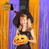 3 Pack Halloween Foil Fringe Curtains Backdrop Orange Purple Black Party Decor