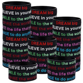 48 Pcs Motivational Quote Rubber Bracelets Colored Inspirational Silicone Wristbands Stretch Bracelets For Men Women Black History Month Teacher Office Party Favor Gifts(Black)