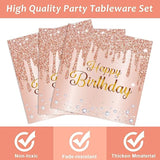 96 Pieces Happy Birthday Tableware Set For Pink Rose Gold Table Decorations Supplies Dessert Plates Napkins Forks Women 24 Guests Disposable Party Favors