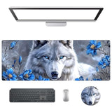 Large Gaming Mouse Pad With Cup Coaster Set, Xl Mousepad Large Desk Pad With Non-Slip Base, Extended Mousemat With Stitched Edges, 31.5 X 11.8 In, White Wolf