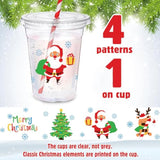 50 Sets Christmas Disposable Plastic Cups With Lids And Paper Straws 16 Oz Merry Christmas Clear Cold Beverage Drinking Cups For Xmas Holiday Party Supplies