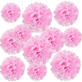 20 Pcs Pink Tissue Paper Pom Poms, Tissue Pom Poms Flowers, Sizes Of 6", 10", 12", 14" Hanging Paper Flower Ball For Wedding, Birthday, Valentine'S Day, Baby Shower Party Decor