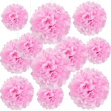 20 Pcs Pink Tissue Paper Pom Poms, Tissue Pom Poms Flowers, Sizes Of 6", 10", 12", 14" Hanging Paper Flower Ball For Wedding, Birthday, Valentine'S Day, Baby Shower Party Decor
