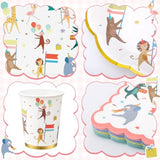 100 Pcs Animal Parade Party Plates Set, Including 9 Inch And 7 Inch Animal Parade Paper Scalloped Plates, Cute Disposable Napkins And Paper Cups For Kids Birthday Decorations, Baby Shower