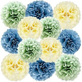12 PCS Dusty Blue Sage Green Tissue Paper Pom Poms, Hanging Paper Flower Balls for Wedding, Baby Shower, Bridal Shower, Bachelorette, Birthday Party Decorations, Neutral Boho Theme Decor