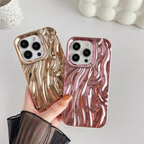 For Iphone 15 Pro Case,Pleated Water Ripple Chrome Wave Pattern Soft Phone Case (Silver)