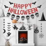 Pre Strung Halloween Party Decorations Banner Skull Garland Black Red Glitter