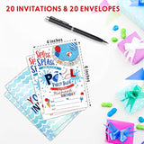 Pool Party Birthday Invitations, Splish Splash Double-Sided Fill-In Invite Cards For Birthday Party, 20 Invitations With Envelopes, Decorations,Party Favor And Supply-A34