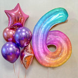 Rainbow Number 6 Balloon, 40 Inch Large Number Foil Mylar Balloons For 6Th Girl Boy Birthday Party Celebration Decorations Supplies, Digital Balloons For Wedding Anniversary Events Decora