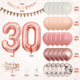 30Th Birthday Decorations Retro Pink Rose Gold,30Th Birthday Balloons,Happy 30Th Birthday Banner With Cake Toppers Rose Gold Number 30 Balloons Confetti Balloons For Women Birthday Party Decorations
