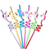 Ulifemall Unicorn Birthday Decorations Straw, Reusable Drinking Straws Colorful Curved Plastic Straws Party Supplies Favors For Kids, Family Or Party Use-Pack Of 6
