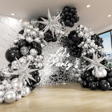 Black And Silver Balloons Garland Arch Kit With 3Pcs Star Balloon, Metallic Sliver And Black Balloons For Birthday Graduation Baby Shower Disco New Years Party Decorations