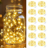 12 Pack Fairy Lights Battery Operated, 7Ft 20 Led Mini String Lights Waterproof Silver Wire For Mason Jars Centerpiece T