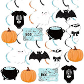 Halloween Baby Shower Decorations, 20 Pcs Blue A Little Boo Is Almost Due Hanging Swirl Decorations For Boys,Ghost Pumpkin Foil Swirls Ceiling For Outdoor Indoor Decor Halloween Baby Shower