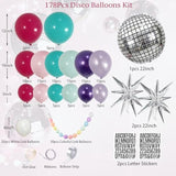 178Pcs Pink Purple Blue Balloon Garland Disco Ball Custom Bracelet Banner Kits For Teenage Party Decorations Music Fans Princess Themed Photo Backdrop Birthday,Bachelorette Party