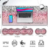 Pink Gaming Mouse Pad,Large Mouse Pad With Stitched Edge,Non-Slip Base Office Desk Pad Ergonomic Keyboard Wrist Rest Set,Waterproof Writing Pad, Quotes And Butterfly Pattern Extended Xxl Desk Mat