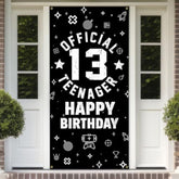 Official Teenager 13Th Birthday Decorations For Boys Girls - Fabric 13 Year Old Birthday Backdrop Banner, Yard Sign, Photo Props, Door Decor - Black White Birthday Party Supplies