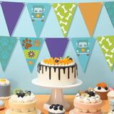 5 Pcs Cartoon Dog Triangle Pennant Banner Orange Blue Purple Green Pet Paw Paper Flag For Cartoon Adventure Dog Theme Birthday Baby Shower Party Decor