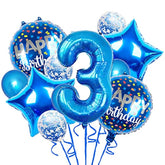 11 Pc Blue 3rd Birthday Foil Balloons & Confetti Balloon Set for Kids Party Decor