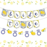 Lemon Bridal Shower Decorations - Yellow And Blue Bride To Be Banner, Diamond Ring Garland, Fruit Theme Bachelorette Party Decorations