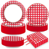 200Pcs Red And White Gingham Plates Napkins Checkered Plaid Paper Tableware Set Cake Dessert Disposable Dinnerware Spring Picnic Party Decoration For Baby Shower Birthday Decor Supplies Serves 50