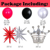 Red And Black Silver Balloon Arch Garland Kit 150Pcs Red And Black Latex Chrome Silver And Crown Starburst Star Mylar Balloons For Birthday 2025 Graduation Party Decorations