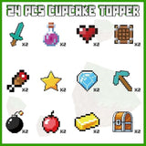Birthday Cupcake Toppers Set,24Pcs Party Supplies For Kids Boys Video Game Birthday Cake Decorations