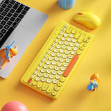 Keyboard And Mouse Combo,2.4G Wireless 79 Cute Round Keys Small Keyboards Silent And 1600 Dpi Optical Mice Set (Yellow)