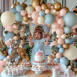 144 Pcs Gender Reveal Balloon Arch Kit – Dusty Pink, Blue & Gold for Parties