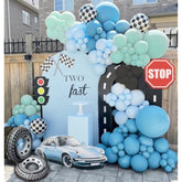 Race Car Blue Balloons Arch Kit,Pastel Dusty Blue Green Balloon Garland Kit For Two Fast Birthday Baby Shower Party Decorations…