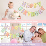 Pastel Happy Birthday Banner – 9ft Pre-Strung, No Assembly Needed for All Ages & Celebrations