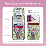 For Iphone 16 Wallet Case, Built-In Card Holder, Fashion Printed, Rfid Blocking, Pu Leather Kickstand, Magnetic Closure, Shockproof Phone Cover For Women And Men, Blooming Floral