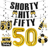 50th Birthday Decorations for Women Black Gold Banner Balloons & Party Swirls
